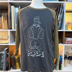 Popeye Graphic Men's Raglan Shirt - Gray and Olive